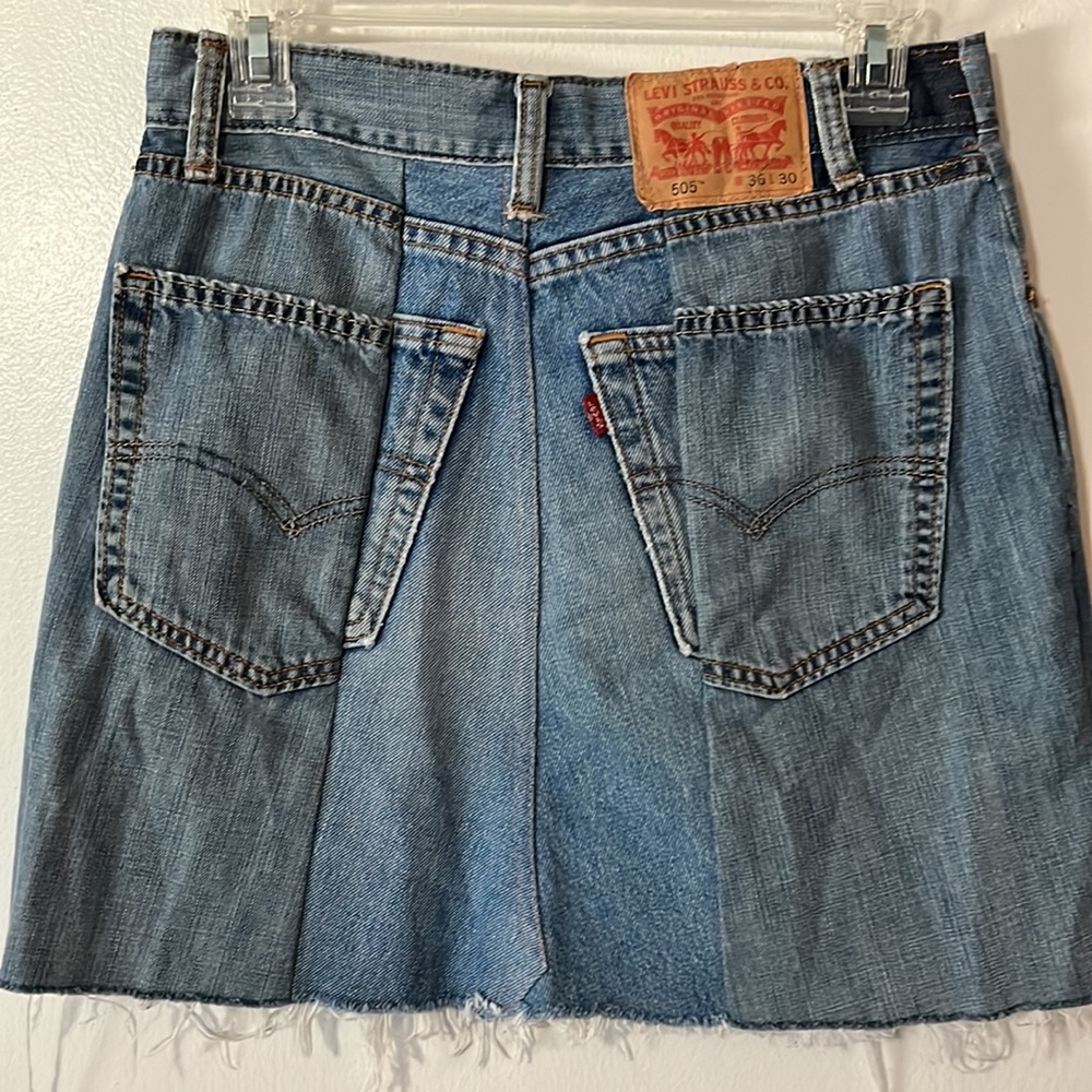 Urban Renewal Recycled Levi’s Two-Tone Patched Vintage Denim Mini Skirt - Picture 3 of 8